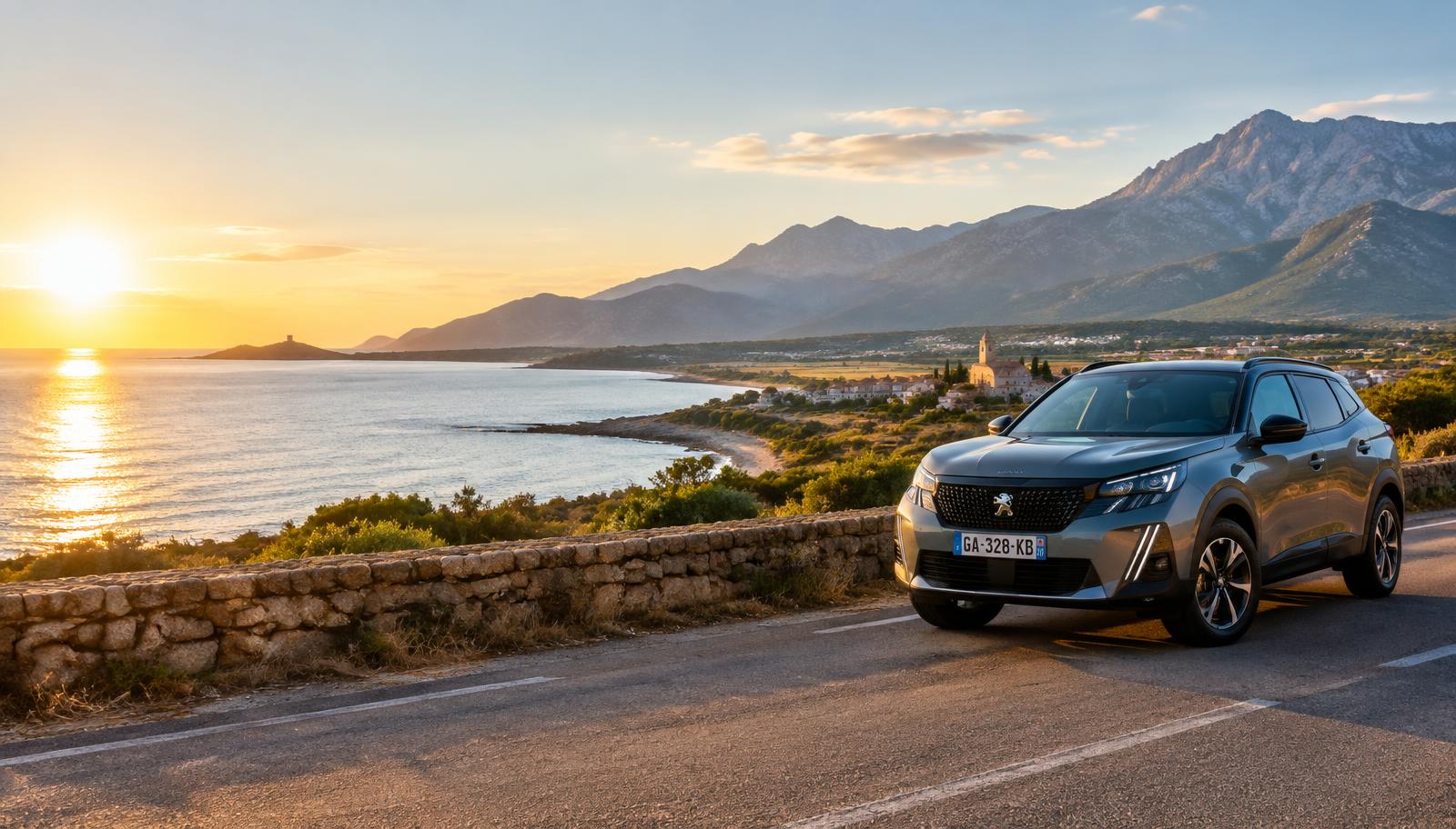 Voiture sur une route côtière de la Plaine orientale en Corse